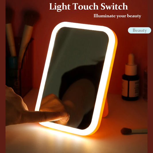 LED Makeup Mirrors  Folding Dressing Portable Touch Screen High Definition Vanity Mirrors 3 Colors Light Modes Cosmetic Mirrors