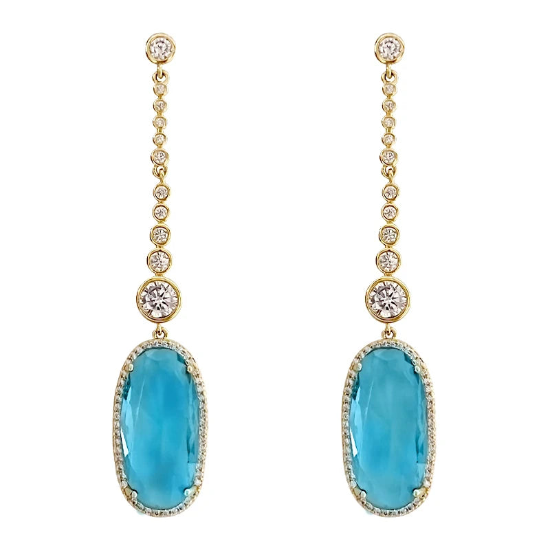 Huitan Silver Color/Gold Color Sky Blue CZ Drop Earrings Women Temperament Lady's Accessories Daily Wear Party Statement Jewelry