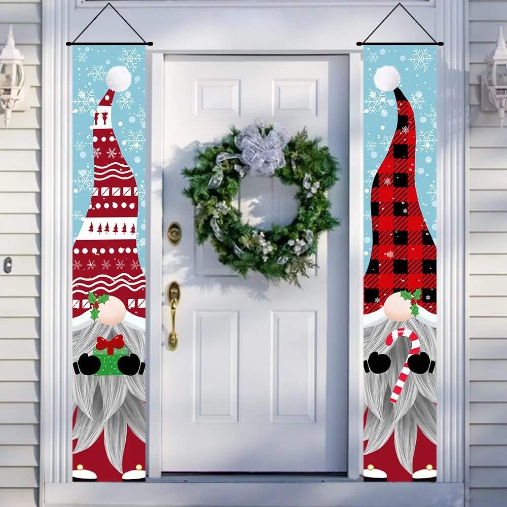 Christmas Porch Sign, Buffalo Plaid Decor Merry Christmas Door Banner Xmas Hanging Decoration for Home Yard Front Door Navidad