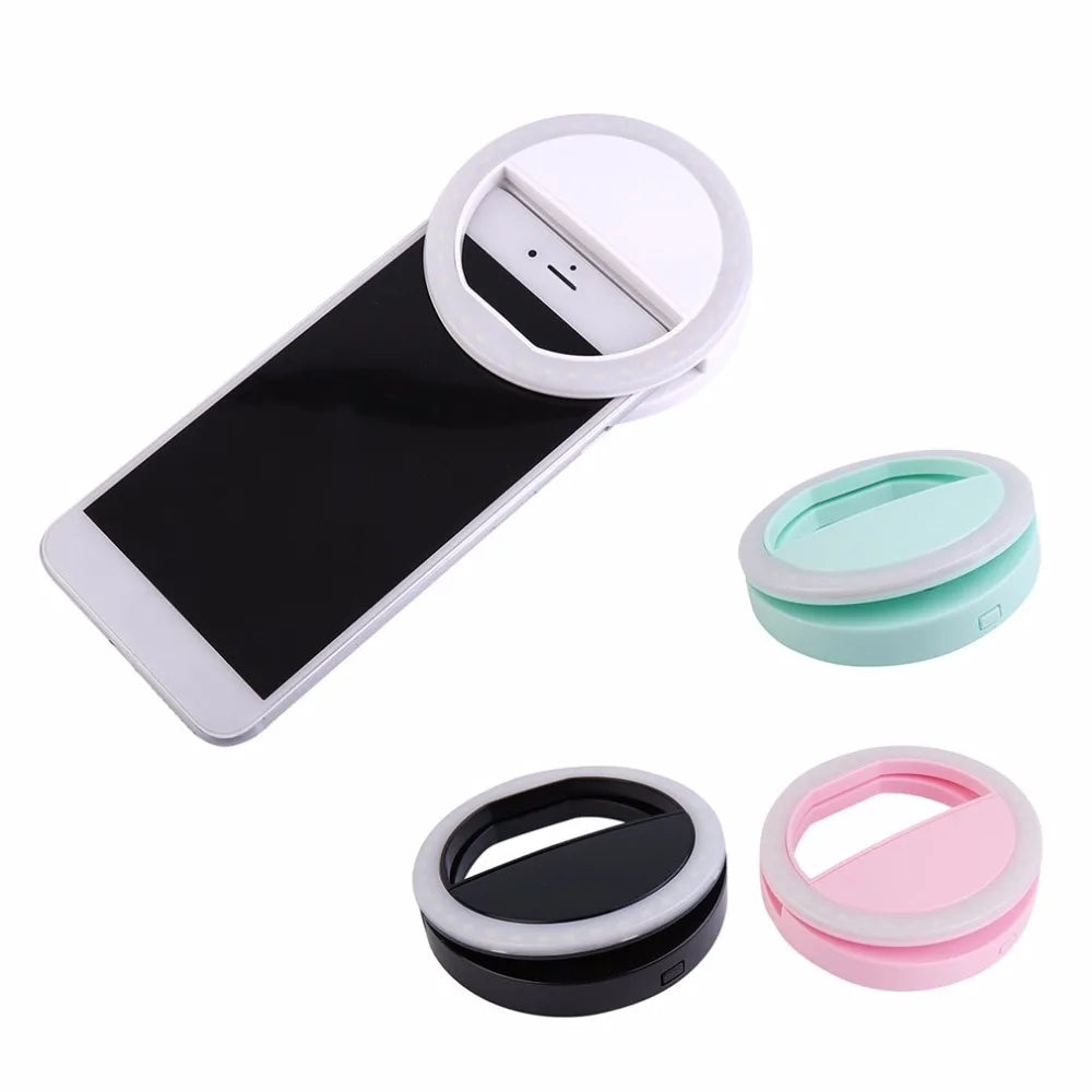 Mobile Phone Light Clip Selfie LED Auto Flash for Cell Phone Smartphone Round Portable Selfie Flashlight Pocket Makeup Mirror