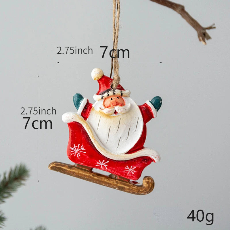 Christmas Retro Figurines Ornament Santa Claus Snowman Sleigh Tree Resin Decoration for Fairy Garden Doll House Home Decor