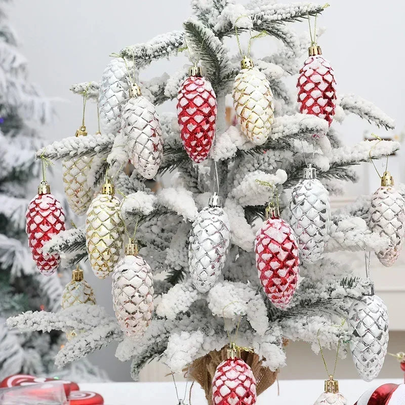 5PCS Christmas Painted Pine Balls Merry Christmas Tree Decorations for Home Pine Hanging Pendants Xmas Ornaments Navidad Natal