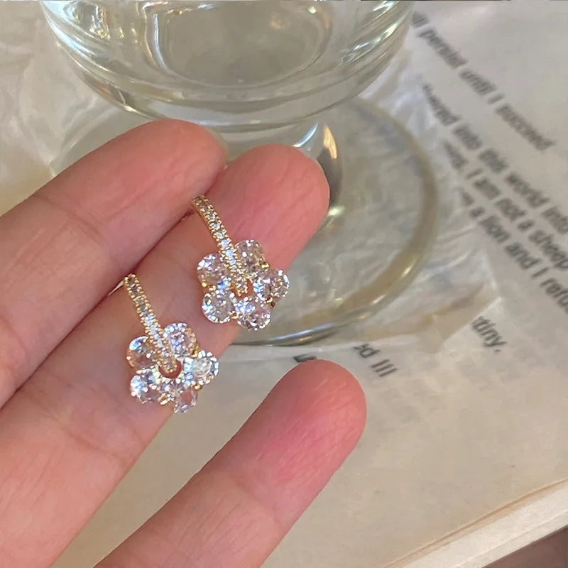 Delicate Zircon Butterfly Stud Earrings For Women Korean New Exquisite Daisy Flower Bee Earring Girl Wedding Party Sweet Jewelry