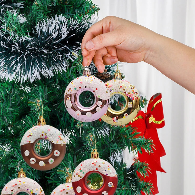 4Pcs Christmas Ball Christmas Tree Decoration Plastic Donuts Pendant Ornaments For Baby Shower Birthday Wedding Party