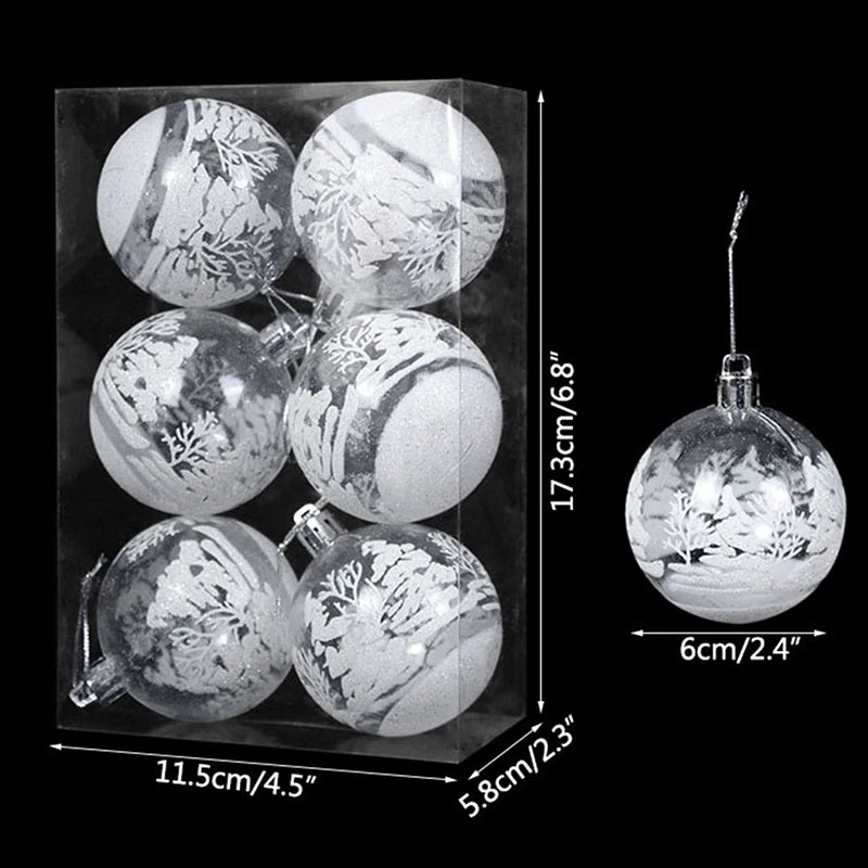 6Pcs Transparent Snow Christmas Balls Pendants For Christmas Tree Decoration Clear Baubles Hanging Ornaments Xmas Decoration