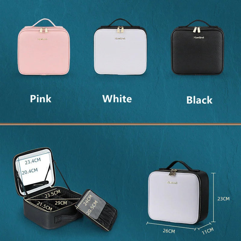 2024 LED Cosmetic Bag With Mirror Cosmetics Case Large Capacity Fashion Portable Storage Bag Travel Makeup Bags Dropshipping