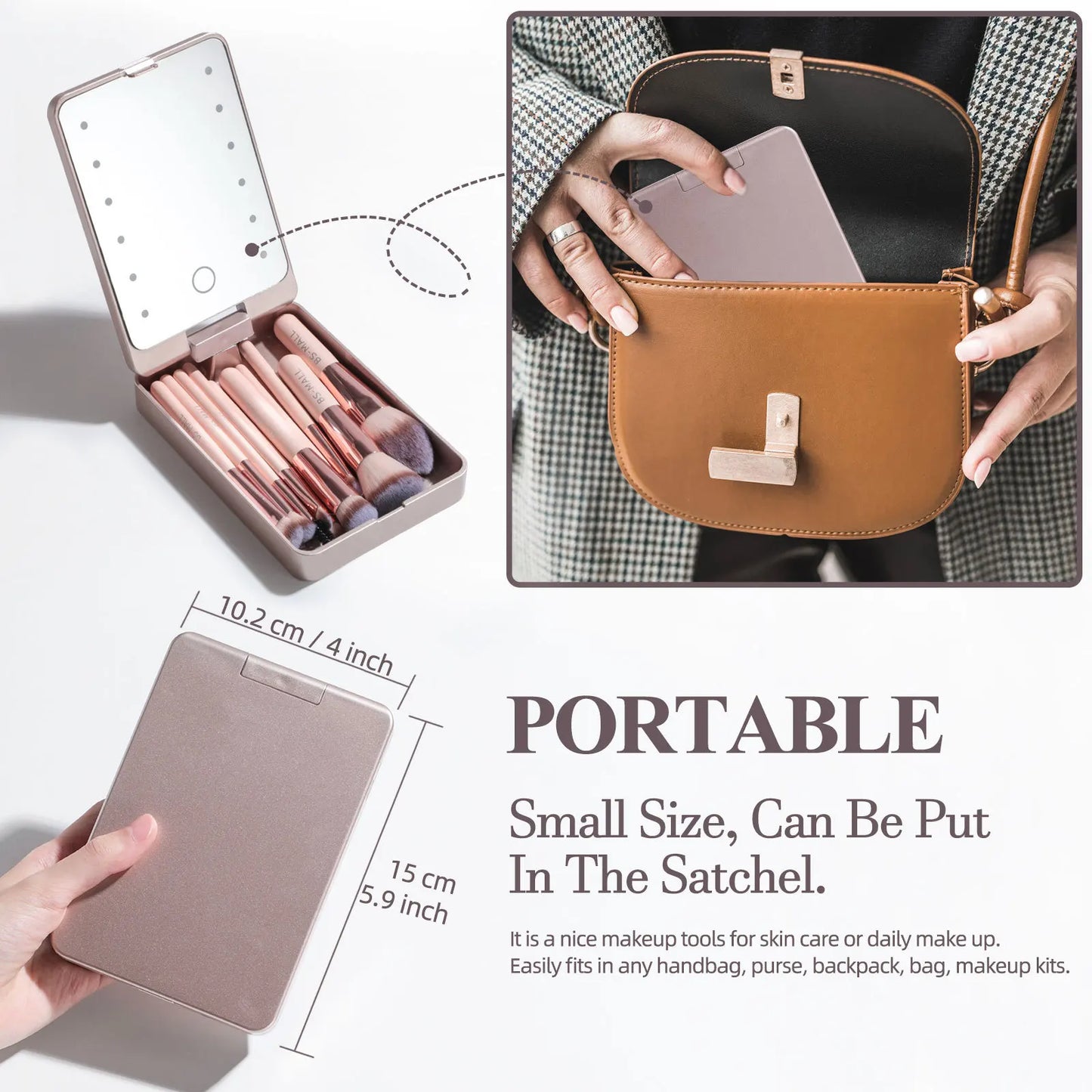 Pocket mirror folding makeup mirror with makeup brush set led touch portable one-face storage box makeup mirro  Gift