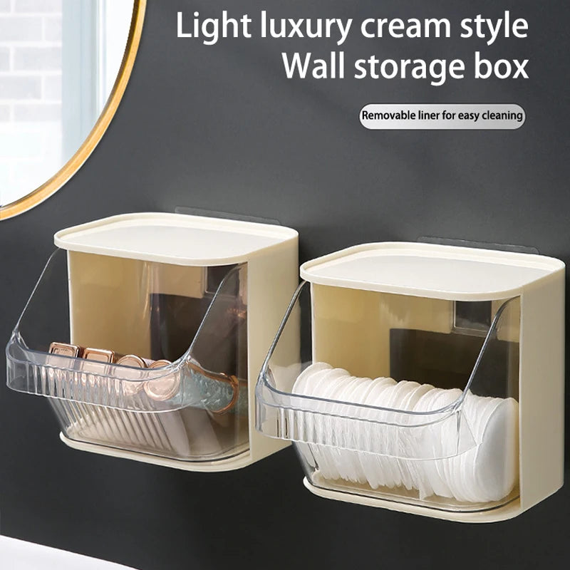 Bathroom Organizer Wall-mounted Cotton Pad Holder Makeup Organizer Box Plastic Storage Container For Swabs Jewelry Storage Box