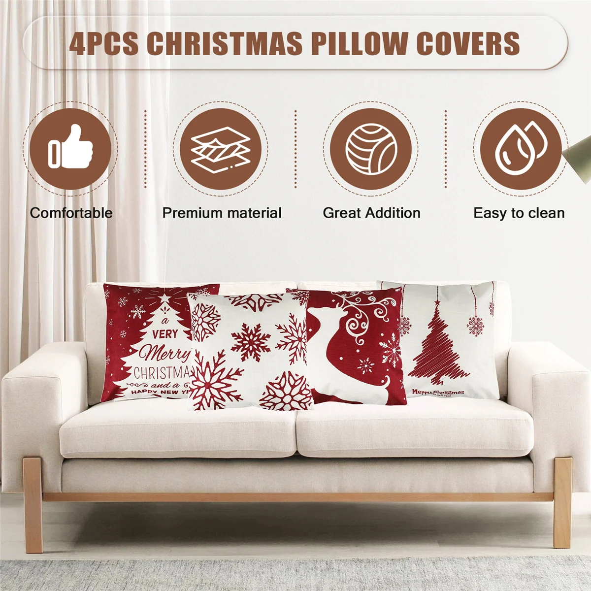 Christmas Pillow Covers 18X18 Set of 4, Decor for Home,Xmas Decorations Throw Cushion Case for Home