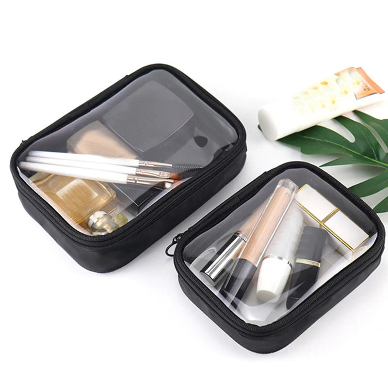 Black Transparent Travel Cosmetic Bag Fashion Waterproof TPU Toiletry Bag New Makeup Storage Bag Clear Zipper Cosmetic Bag