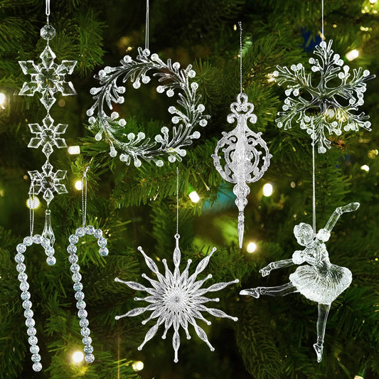 Xmas Tree Transparent Snowflake Hanging Ornaments Acrylic Pendant 2023 Christmas Decoration for Home Navidad Gifts New Year 2024