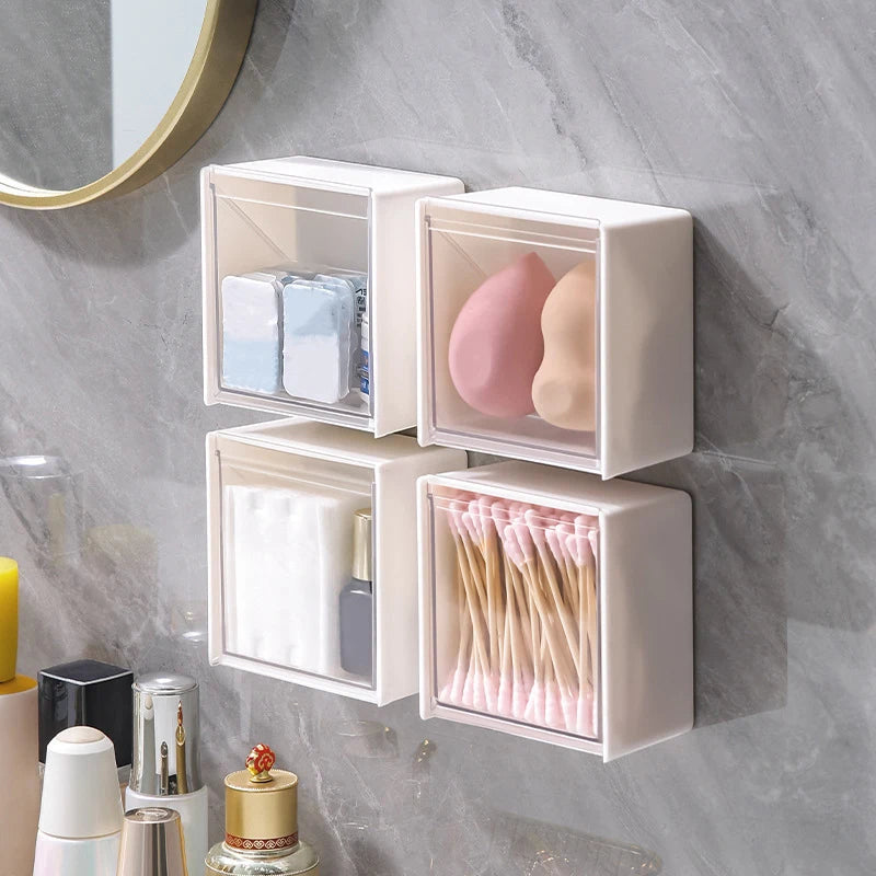 Wall Mounted Cotton Pad Storage Boxes Dustproof Bathroom Organizer For Cotton Swabs Makeup Adhesive Jewelry Holder Box