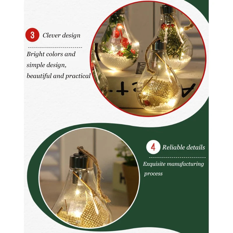 Christmas LED Bulb Ball Christmas Tree Ornament Decoration Pendant Light Bulb Transparent Holiday Celebrate Atmosphere