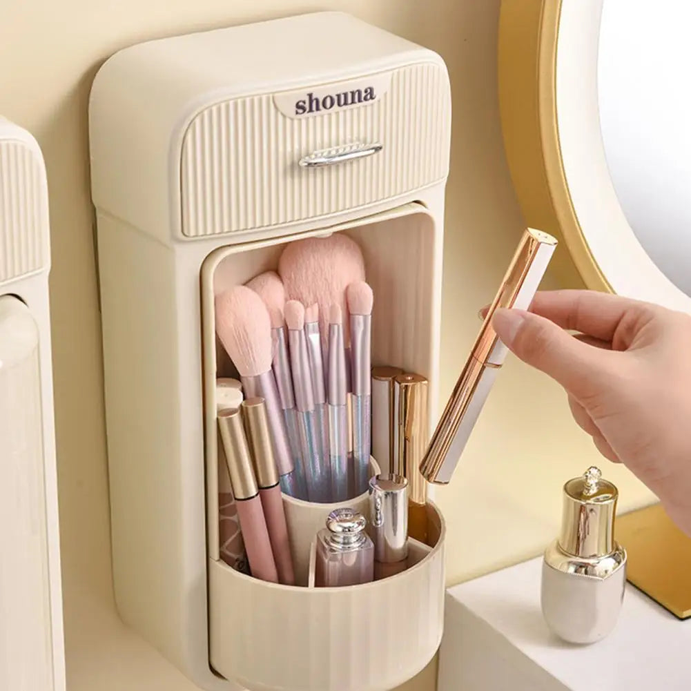 Makeup Brush Holder Space-saving Makeup Brush Holder Rotatable Wall Mounted Makeup Brush Storage Box Dustproof for Brushes