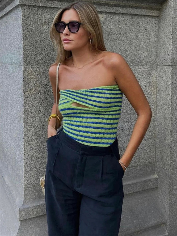 Tossy 2024 Off Shoulder Knit Tube Top Sexy Strapless Backless Bustier Tops For Women Stripe Cropped Top Hot Summer Streetwear