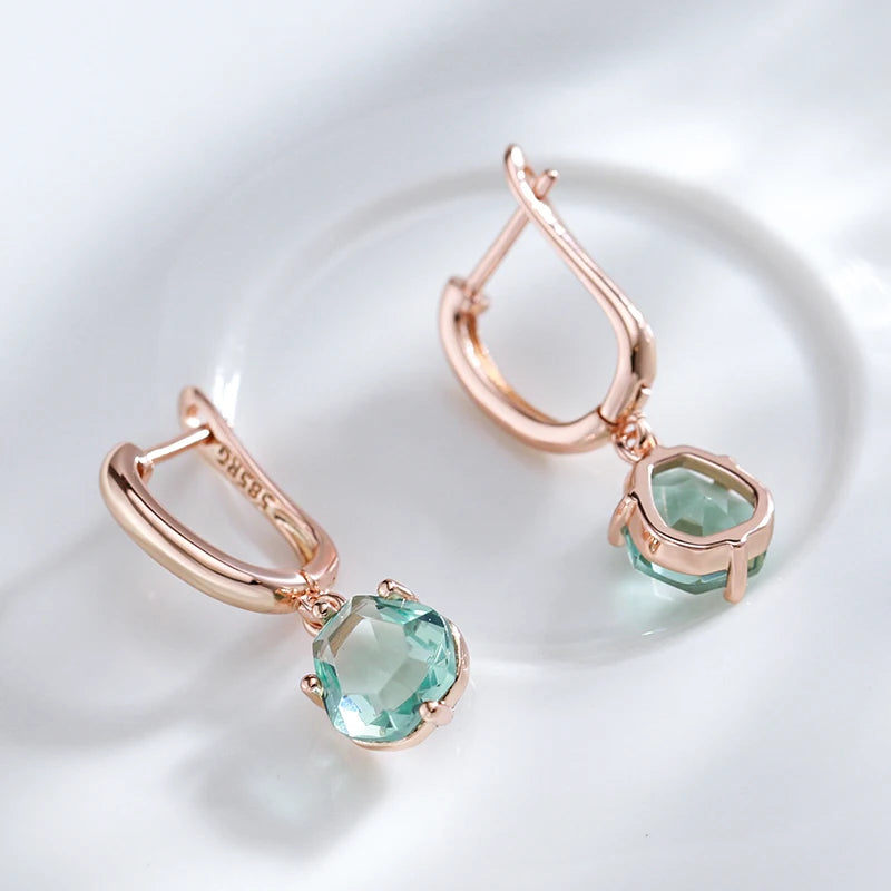 Wbmqda Light Green Stone Women's Drop Earrings 585 Rose Gold Color Simple Fashion Daily Jewelry