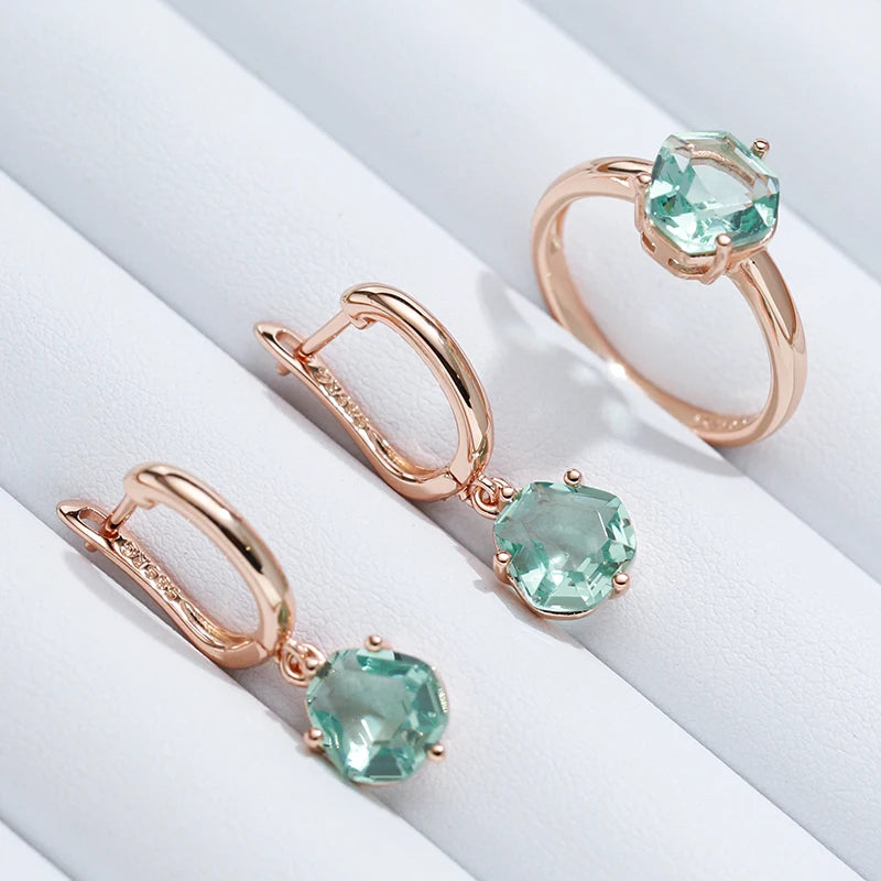 Wbmqda Light Green Stone Women's Drop Earrings 585 Rose Gold Color Simple Fashion Daily Jewelry