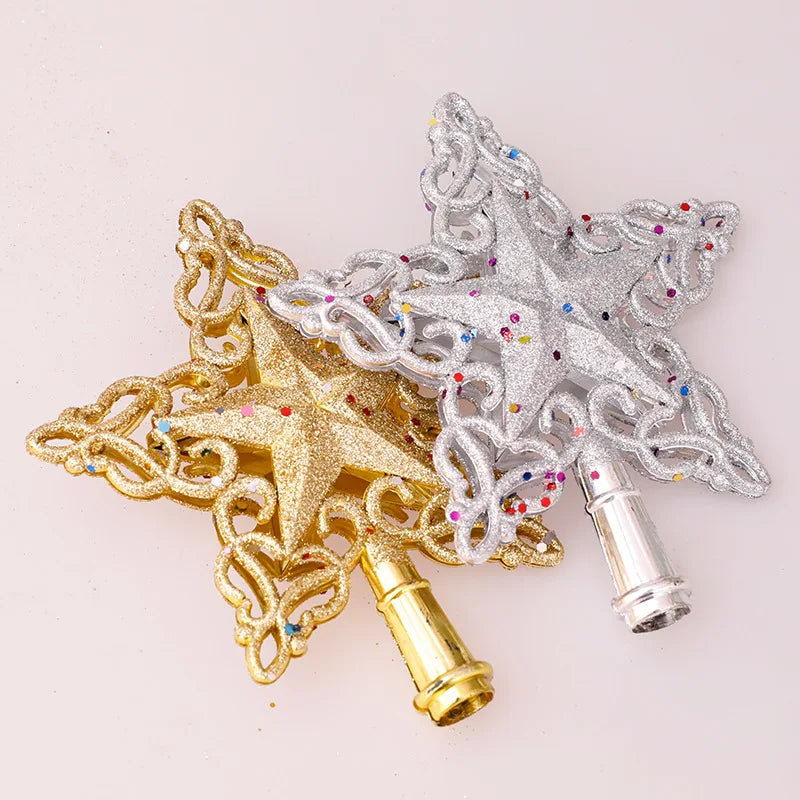 Christmas Tree Top Glitter Gold Silver Star Xmas Tree Snowflake Ornaments Christmas Decoration For Home 2023 Natal New Year 2024