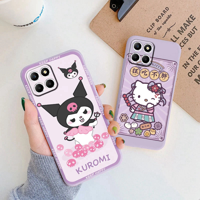 Phone Case for For Huawei Honor X6a X6A Girl Cute Anti-drop Cartoon Cinnamoroll Kuromi Hello Kitty Silicone Siling Printed Cover