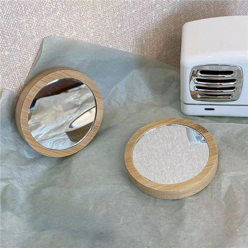 Pure Wooden Cosmetic Mirror Round Portable Mirror Makeup Mirror Student Portable Makeup Small Princess Vanity Mirror Vanity