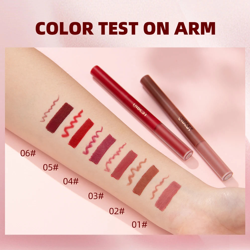 6 Colors Double-end Lip Gloss Waterproof Lipstick Pencil Long Lasting Sexy Red Lipgloss Beauty Matte Lip Liner Pen Lips Makeup