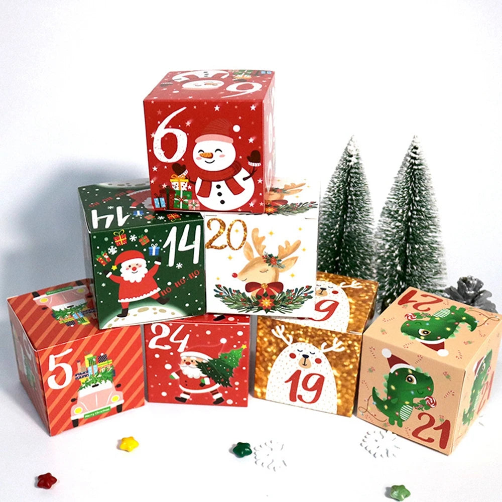 Christmas Day Advent Calendar Gift Box Happy New Year Gift Kraft Paper Bag Festival Christmas Countdown Candy Cookies Box