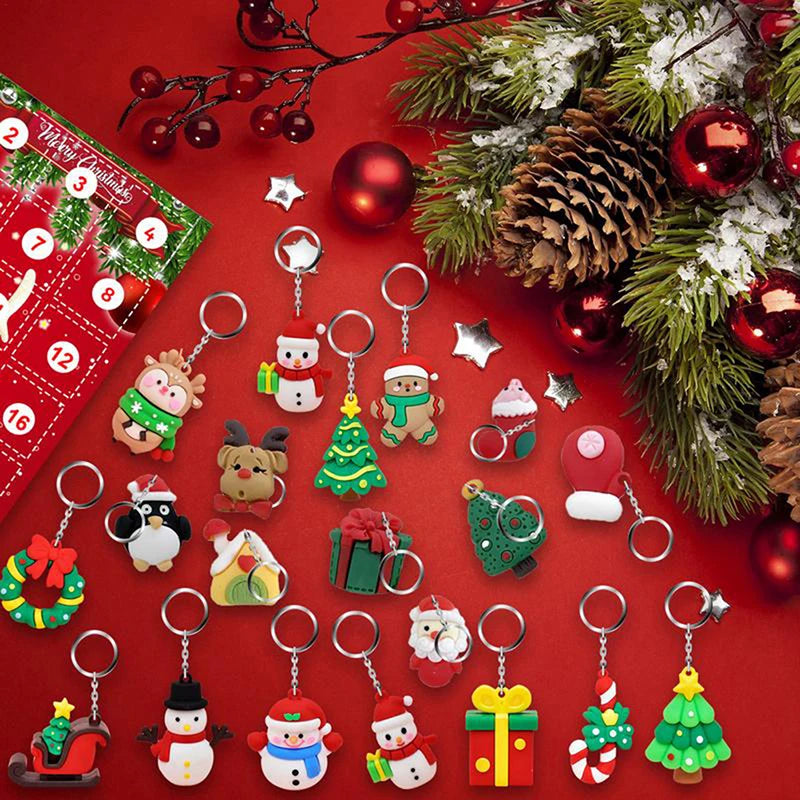 Christmas Advent Calendar Gift Box 24 Pcs Christmas Pendant Keychain 24 Days Countdown Calendars DIY Keychain For Kids Girls