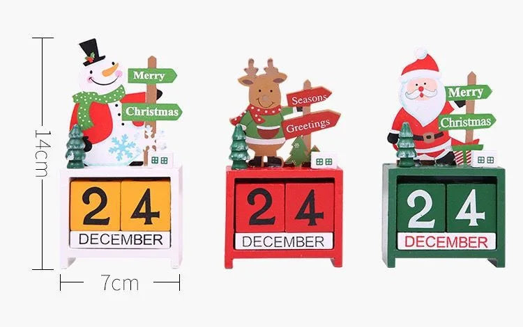 Wooden Christmas Advent Calendar for Desk Santa Claus Snowman Deer DIY Countdown Calendar Toy for Kids Gift Desktop Ornament