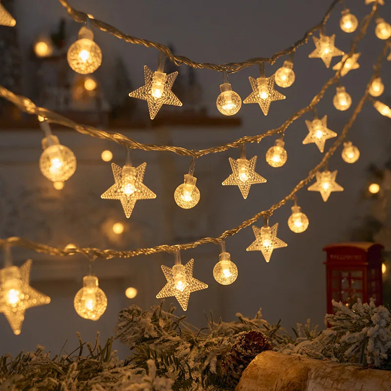 1.5/3M Crystal ball Christmas String Light Snowflake xmas tree Bulb Fairy Lights Garland Party Home Wedding Christmas Decoration