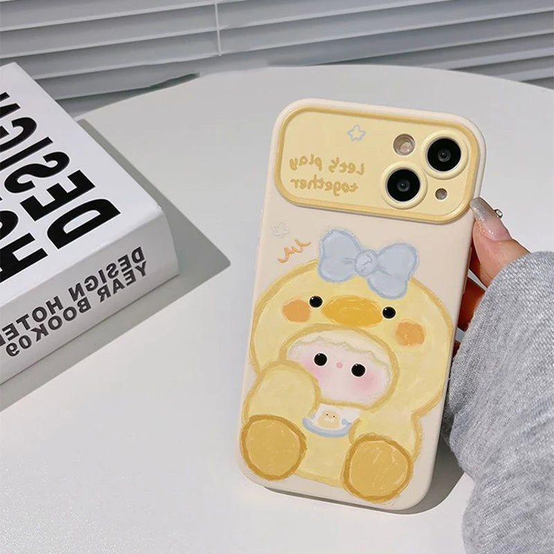 Cute Duck Girl Phone Cases For iPhone 15 ProMax Case iPhone13 12 11 14 XSmax XR X 7/8 Plus Soft Silicone Shockproof Bumper Cover