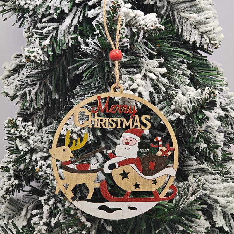 Christmas Wooden Ornaments Santa Reindeer Wooden Pendant DIY For Country Farmhouse Christmas Tree Decorations Xmas Party Decor