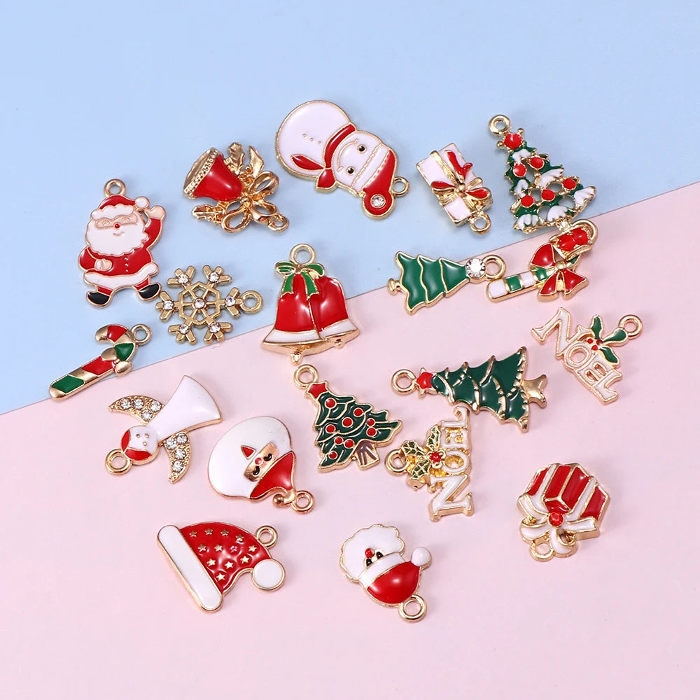 10Pcs Enamel Christmas Charms Alloy Snowflakes Angel Pendants for Jewelry Making Necklace Earring DIY Christmas Tree Decoration