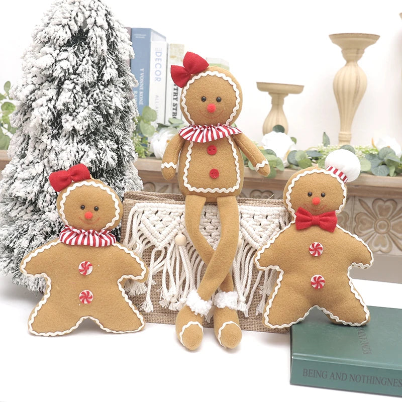 Christmas Decoration Plush Long Leg Gingerbread Doll Xmas Tree Hanging Ornament Pendant Party Kid Toy New Year Gift Navidad 2024