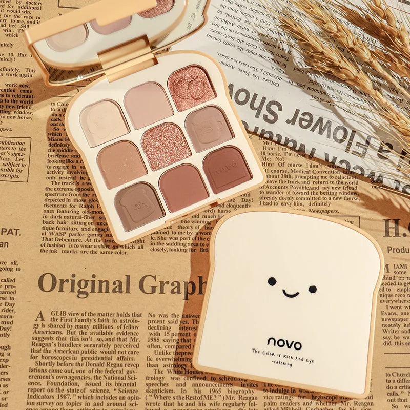 NOVO Toast 9 Colors Matte Eyeshadow Palette Pearlescent Eye Plate Cute Makeup Palette Female Cosmetic Lasting Nature Beauty