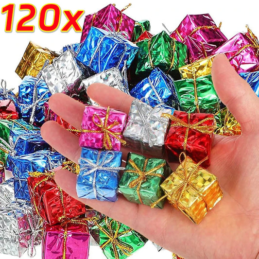 6-120PCS Mini Gift Boxes Xmas Tree Hanging Pendants Colorful Square Foam Box Ornaments Christmas New Year Party Decors Wholesale