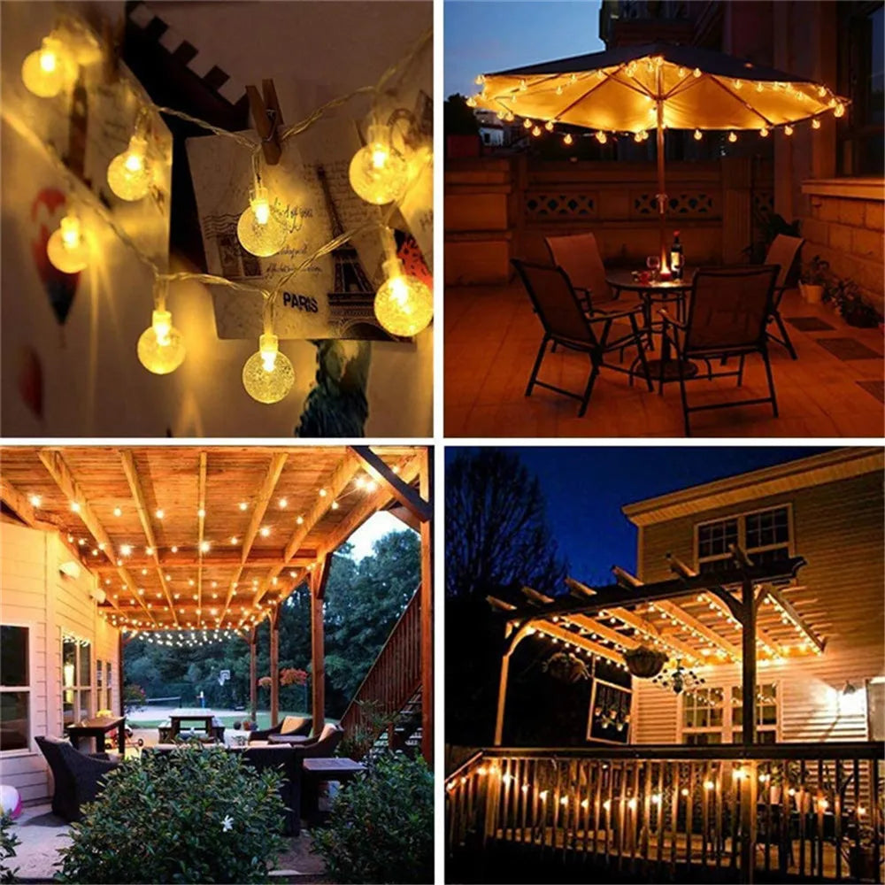 1.5M 3M 6M LED Crystal Ball Garland String Lights Flash Indoor Holiday Lamp 10/20/40 LED Fairy Lights Battery/USB Operated