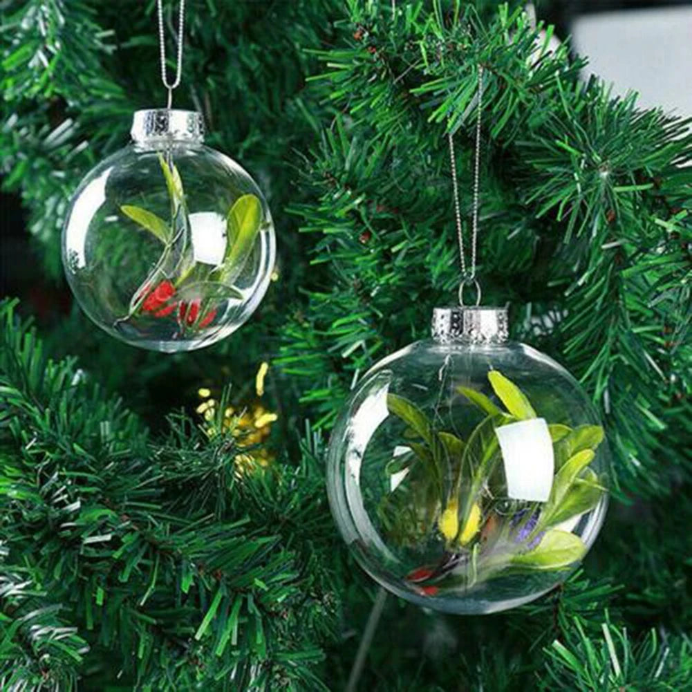 12pcs Christmas Transparent Balls Ornaments With Lid Xmas Tree Round Bauble Hanging Refillable Balls DIY Filling Glitter Decors