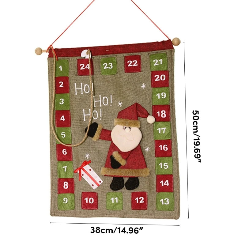 Christmas Countdown Calendar Hanging 24 Pockets Storage Candy Bag Christmas Gift