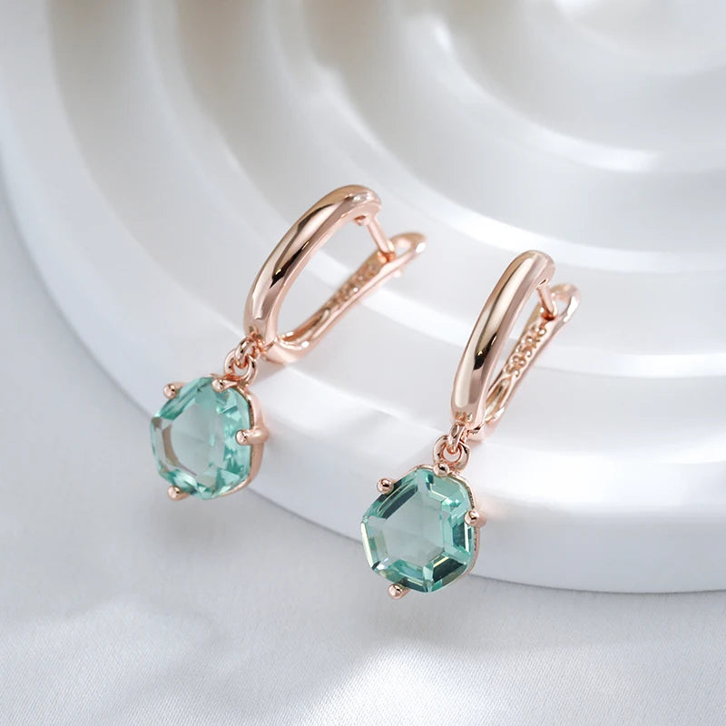 Wbmqda Light Green Stone Women's Drop Earrings 585 Rose Gold Color Simple Fashion Daily Jewelry