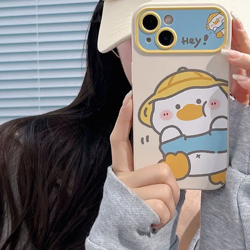 Cute Duck Girl Phone Cases For iPhone 15 ProMax Case iPhone13 12 11 14 XSmax XR X 7/8 Plus Soft Silicone Shockproof Bumper Cover