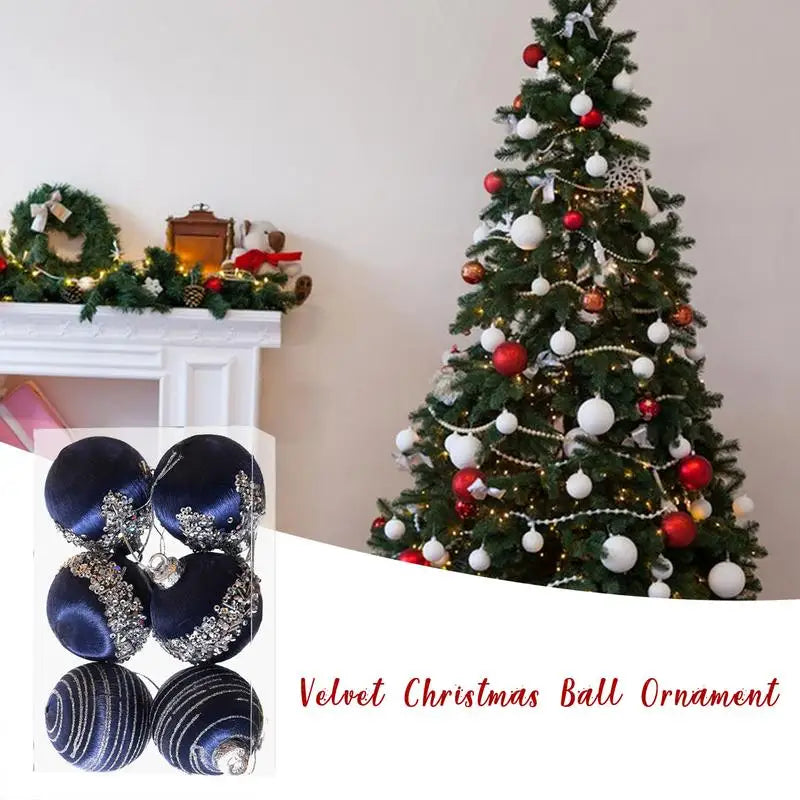 Christmas Tree Decoration Ball Shatterproof Christmas Balls Ornaments Velvet Set With Metal String 6pcs Christmas Balls Kit Pool