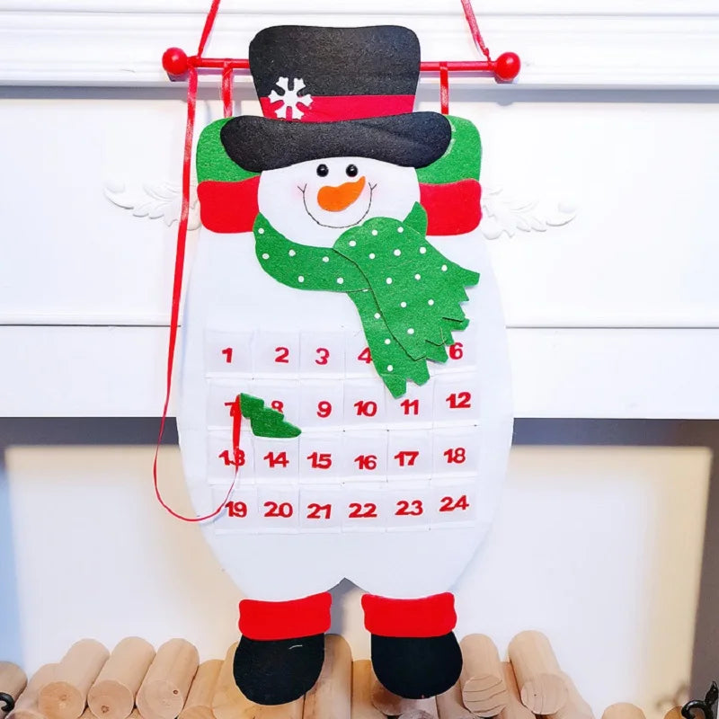 Santa Claus Snowman Elk Advent Calendar With Pockets 24 Days Hanging Christmas Countdown Felt Calendar For Indoor Home Decor