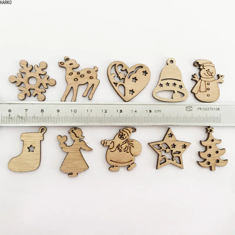 50pcs Wooden Xmas Tree Hanging Ornaments Merry Christmas Party Decorations For Home New Year 2023 Navidad Snowflake Gift Decor