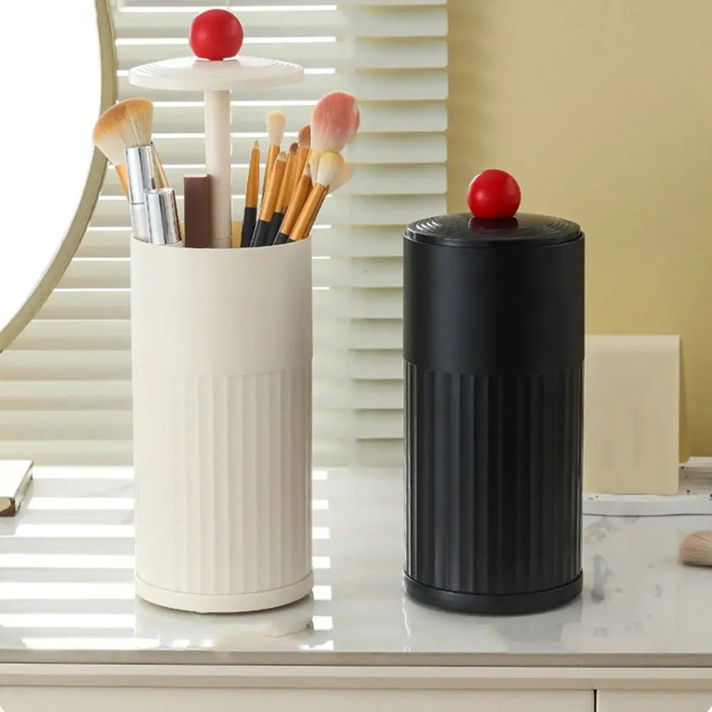 Plastic Automatic Lifting Makeup Brush Holder Press Type with Lid Lipstick Storage Box Dustproof Cosmetics Storage Box Bathroom