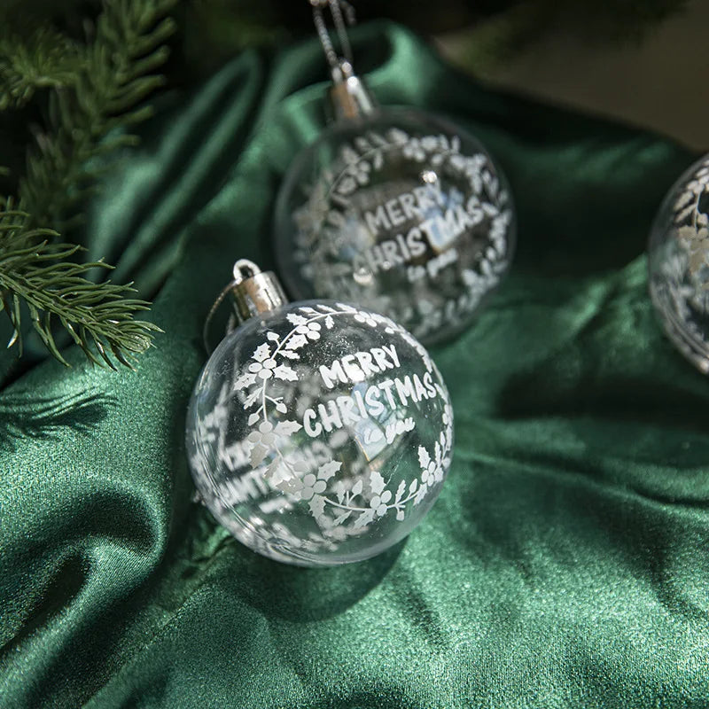 6Pcs Transparent Painting Plastic Christmas Ball Ornament Set White Snow Ball Xmas Tree Hanging Decoration for Home Navidad Gift