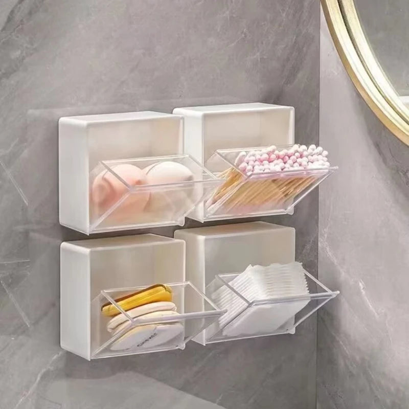 Wall Mounted Cotton Pad Storage Boxes Dustproof Bathroom Organizer For Cotton Swabs Makeup Adhesive Jewelry Holder Box