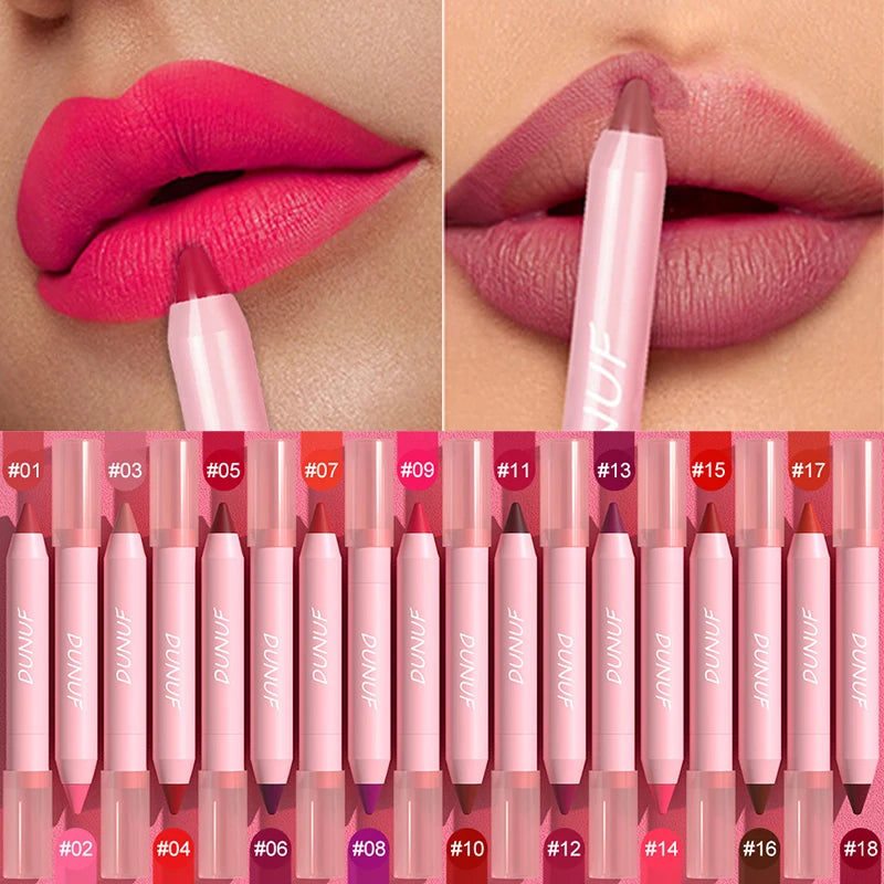 DUNUF Lipstick Pencil Waterproof Sexy Red Nude Purple Matte Tint Lipstick Lasting Lip liner Pen Longlasting Makeup Cosmetic