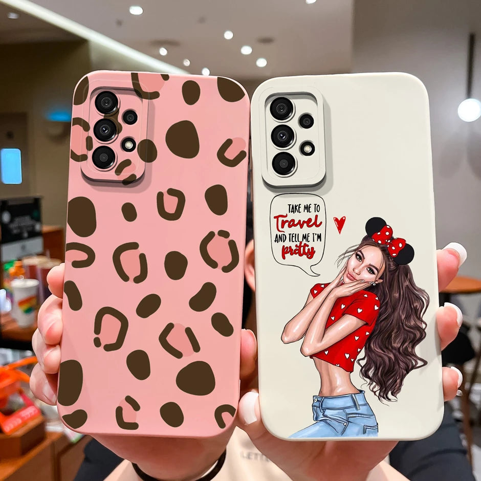 Phone Case For Samsung Galaxy A33 5G Matte Colorful Liquid Silicone Shell For SamsungA33 A 33 5G Sweet Girls Cartoon Back Cover