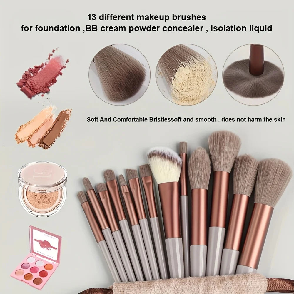 13Pcs Makeup Brush Set Soft Premium Synthetic Brushes Foundation Powder Concealers Eyeshadows Eyeliner Blush Makeup Beauty Tool