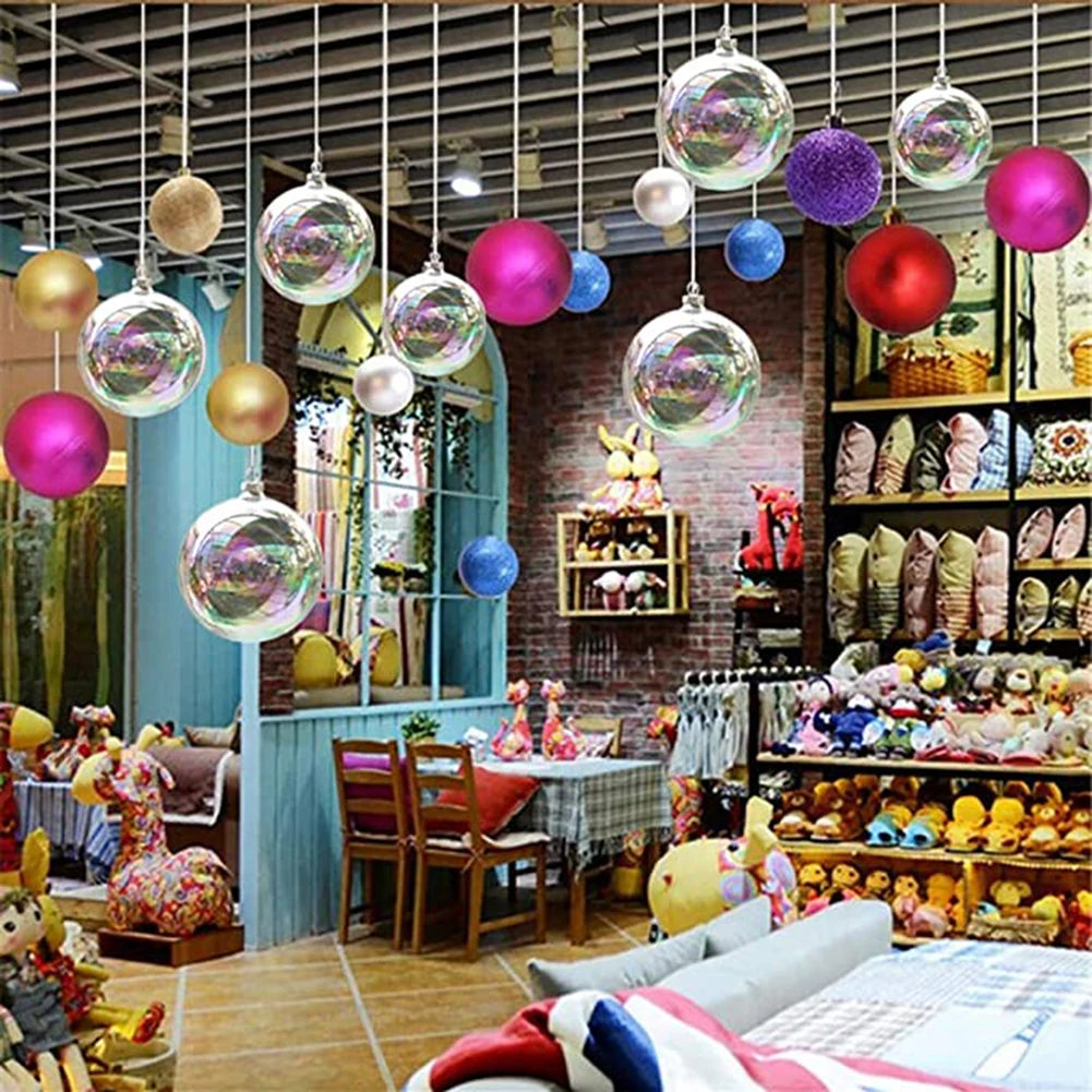 12pcs Christmas Transparent Balls Ornaments With Lid Xmas Tree Round Bauble Hanging Refillable Balls DIY Filling Glitter Decors